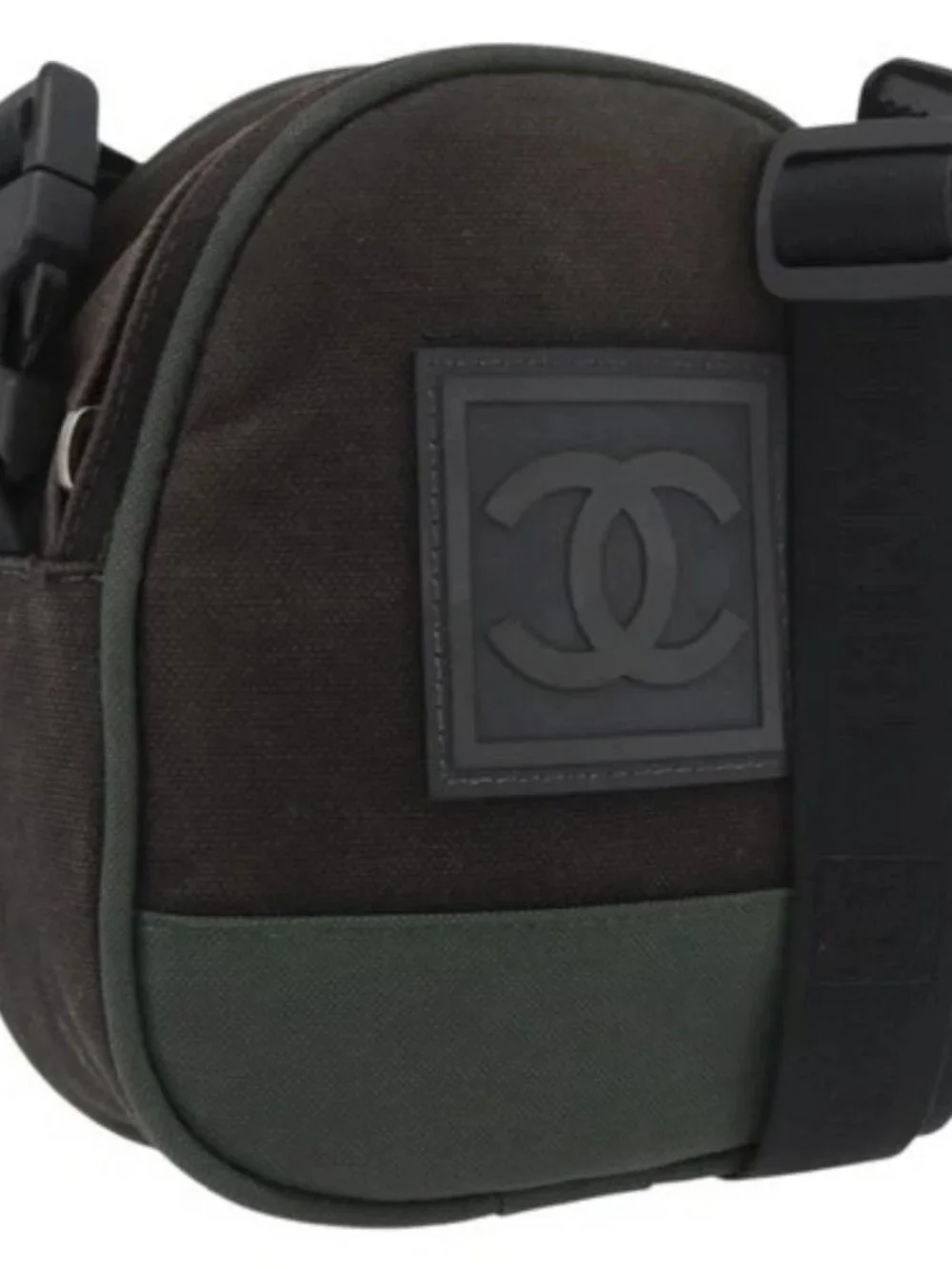 CHANEL Sports Line Shoulder Bag Canvas Green CC Auth BA11975
